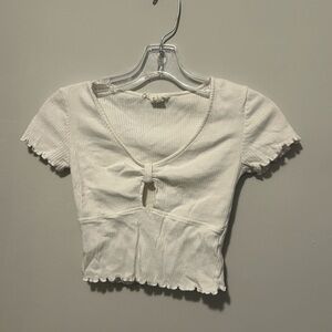 White Tie-Front Ribbed Crop Top - Women